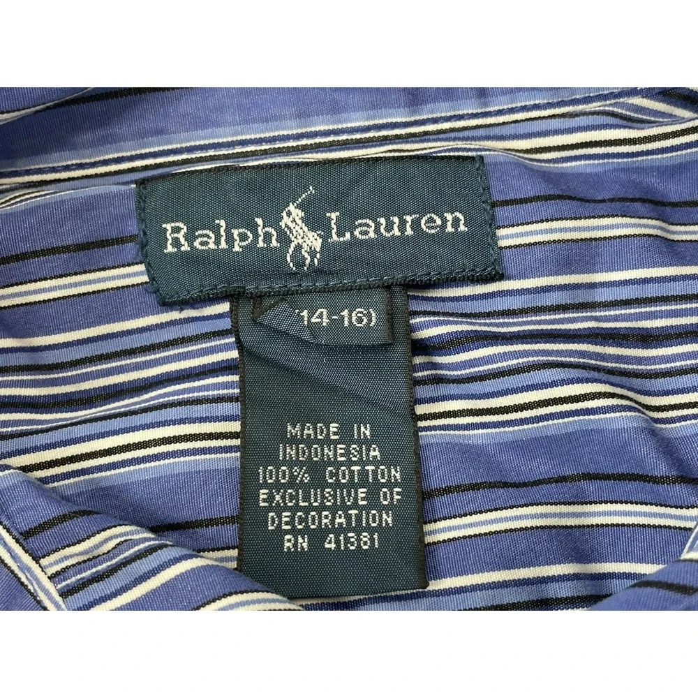 Ralph‎ Lauren Striped Button Up Shirt Youth Size L Blue